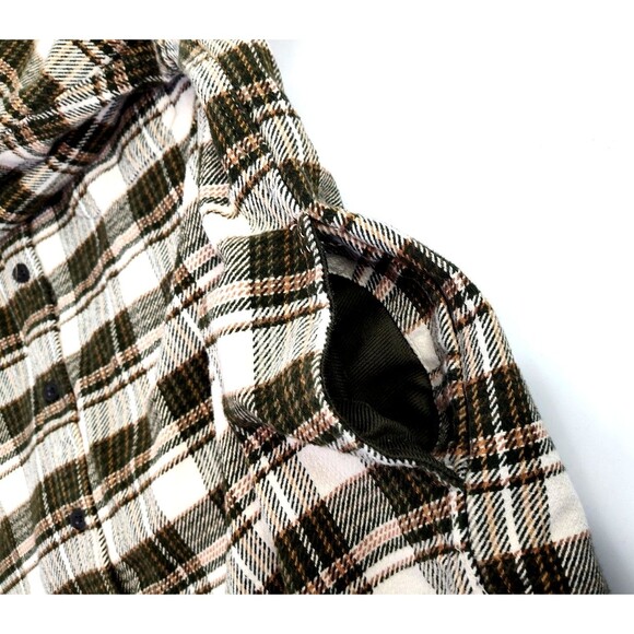 Orvis Heavy Flannel Mens Sz L Shirt Plaid Button Up Green Cream w Side Pockets - Picture 11 of 12